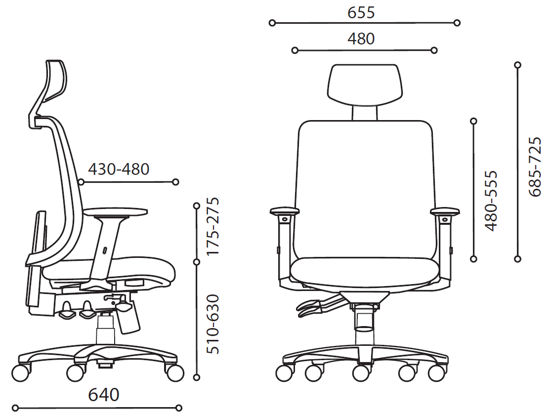 Office Chair Motto Ergo | size: Width: 65cm, Height: 135.5cm, Depth: 64cm | color: Gray | image: 6 | variant: 200004