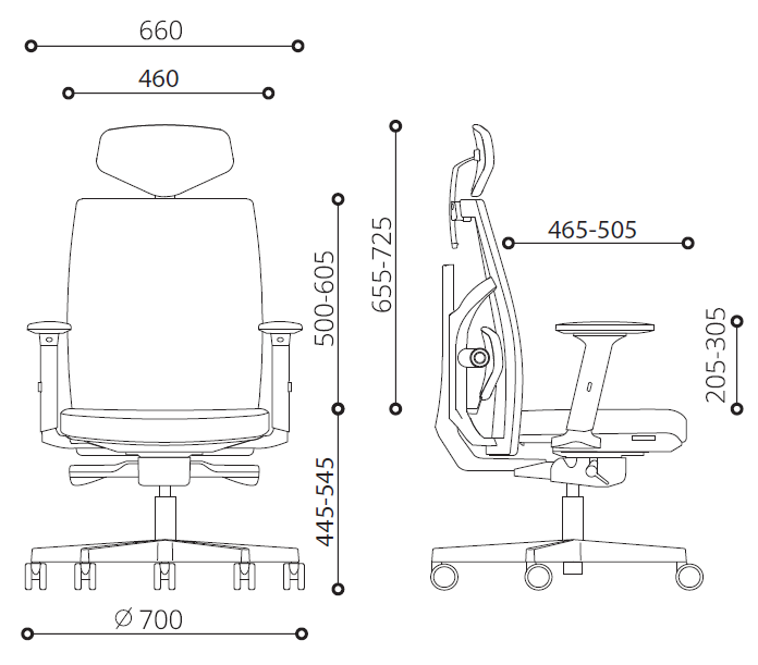 Office Chair Queen Ergo | size: Width: 70cm, Height: 127cm, Depth: 70cm | color: Black | image: 7 | variant: 2000003