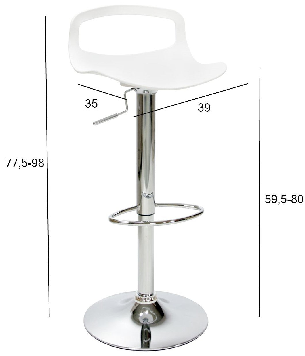 Bar Stool Andy | size: Length: 35cm, Width: 39cm, Height: 98cm, Depth: 35cm | color: White | image: 2 | variant: 1005568