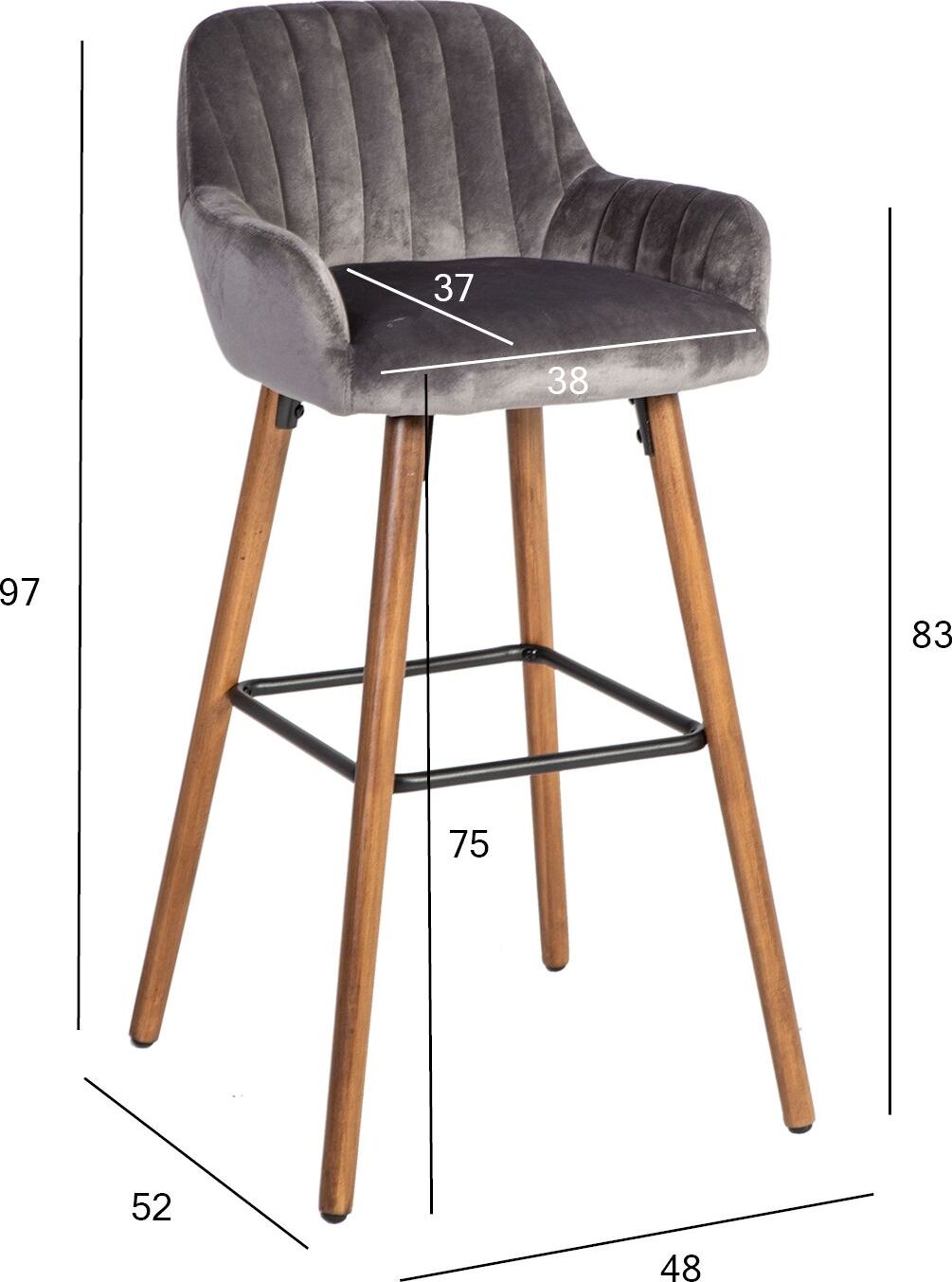 Bar Stool Ariel | size: Length: 48cm, Width: 48cm, Height: 97cm, Depth: 52cm | color: Gray | image: 2 | variant: 1005573