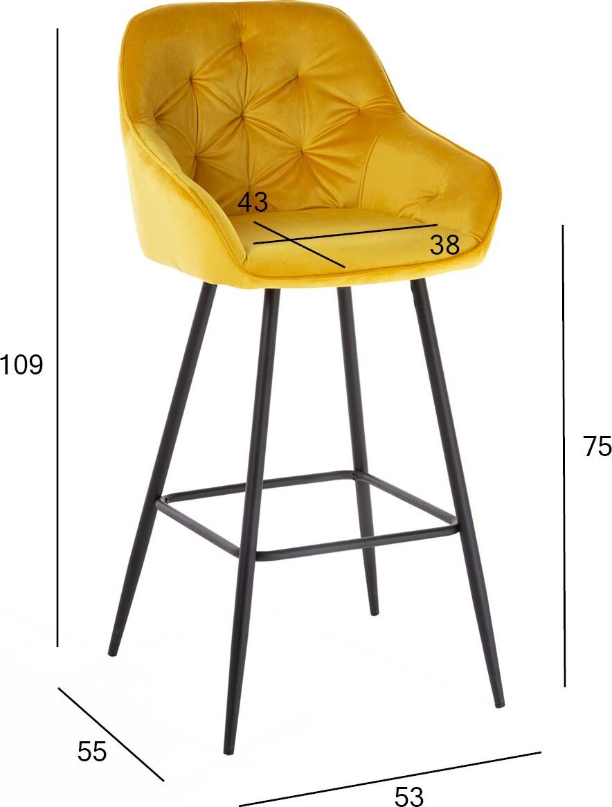 Bar Stool Burgess | size: Width: 53cm, Height: 109cm, Depth: 55cm | color: Yellow | image: 6 | variant: 1001312