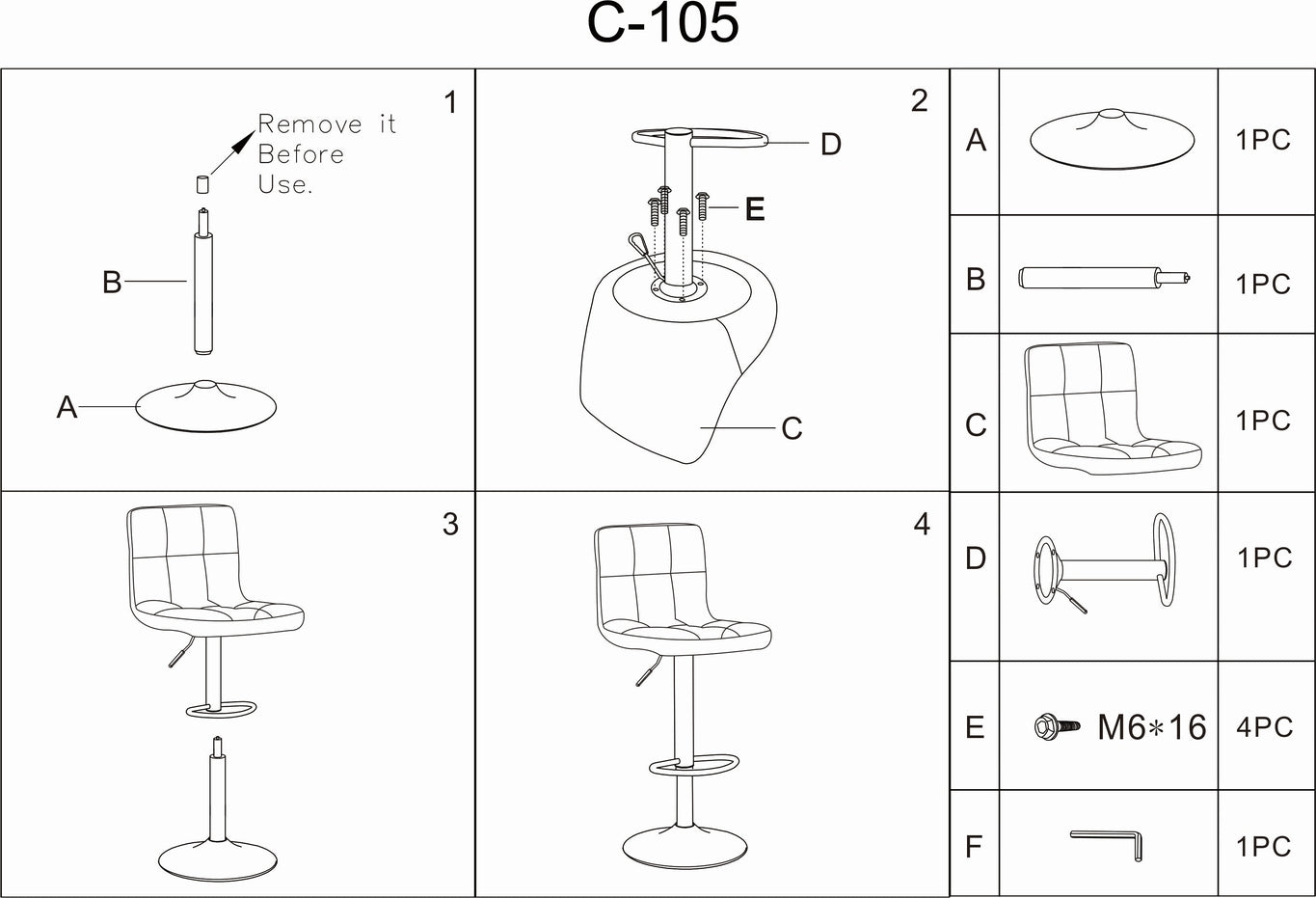 Bar Stool C-105 | size: Length: 42cm, Width: 42cm, Height: 117cm, Depth: 39cm | color: Gray | image: 3 | variant: 1005622