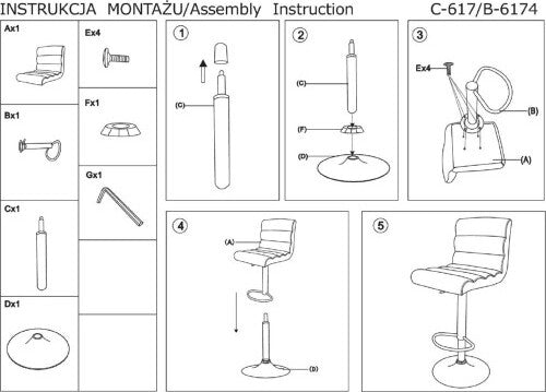 Bar Stool C-617 | size: Length: 40cm, Width: 42cm, Height: 95-116cm, Depth: 40cm | color: Black | image: 3 | variant: 1011591