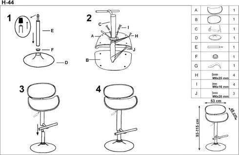 Bar Stool Catanzaro | size: Length: 48cm, Width: 53cm, Height: 93-115cm, Depth: 48cm | color: White | image: 3 | variant: 1003044