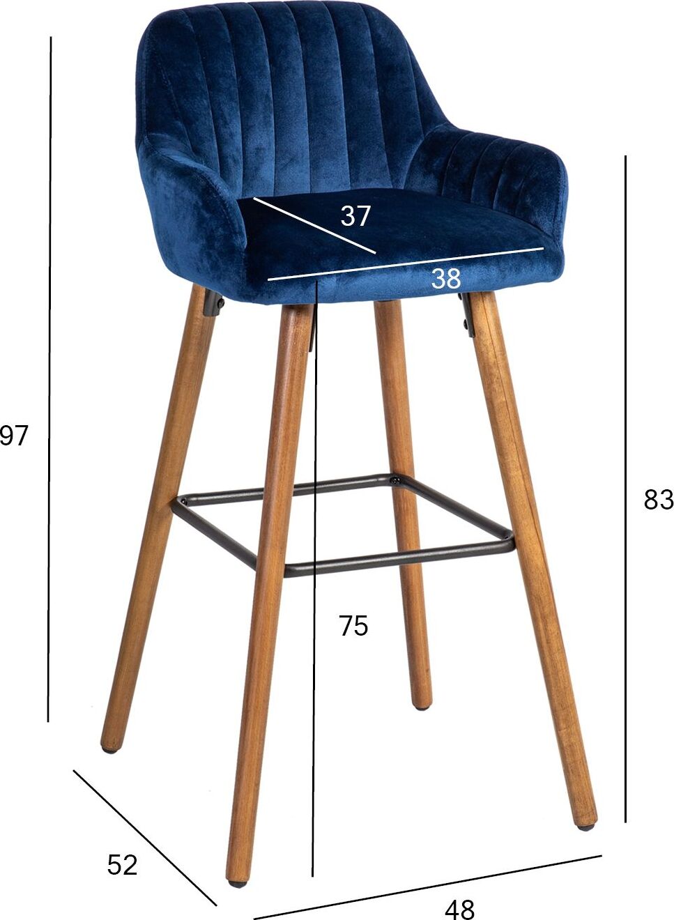 Bar Stool Sevenoaks | size: Length: 52cm, Width: 48cm, Height: 97cm, Depth: 52cm | color: Blue | image: 2 | variant: 1001304
