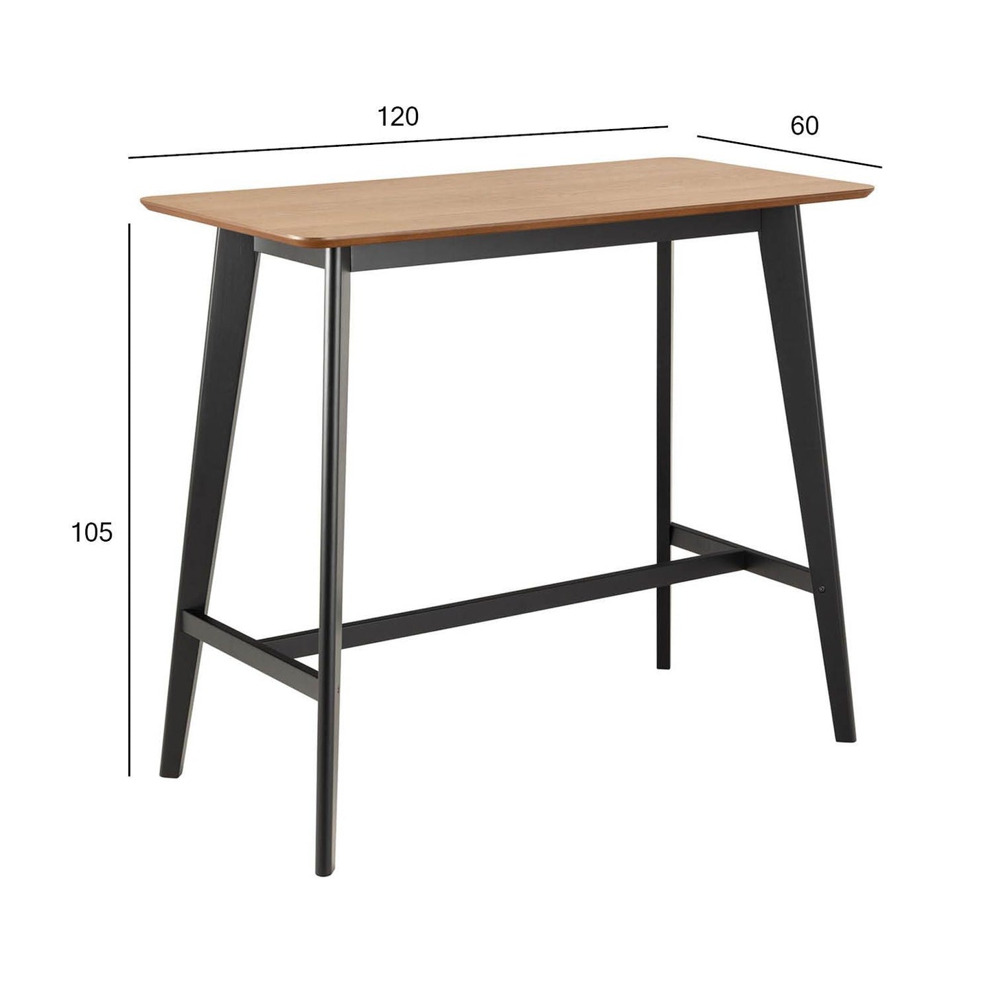 Bar Table Broadstairs | size: Length: 60cm, Width: 120cm, Height: 105cm | color: Black/Oak | image: 3 | variant: 1006536