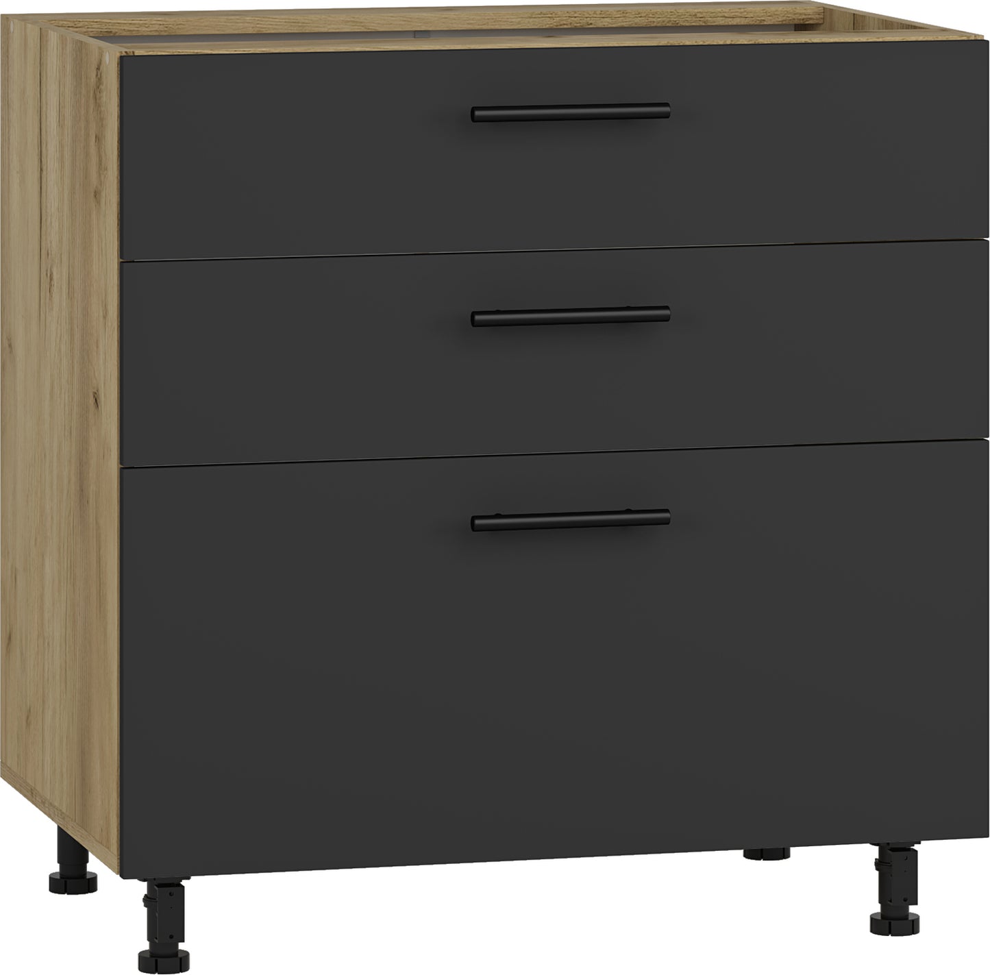 Closet Vento 11 | size: Width: 80cm, Height: 82cm | color: Black/Oak | image: 1 | variant: 1016889
