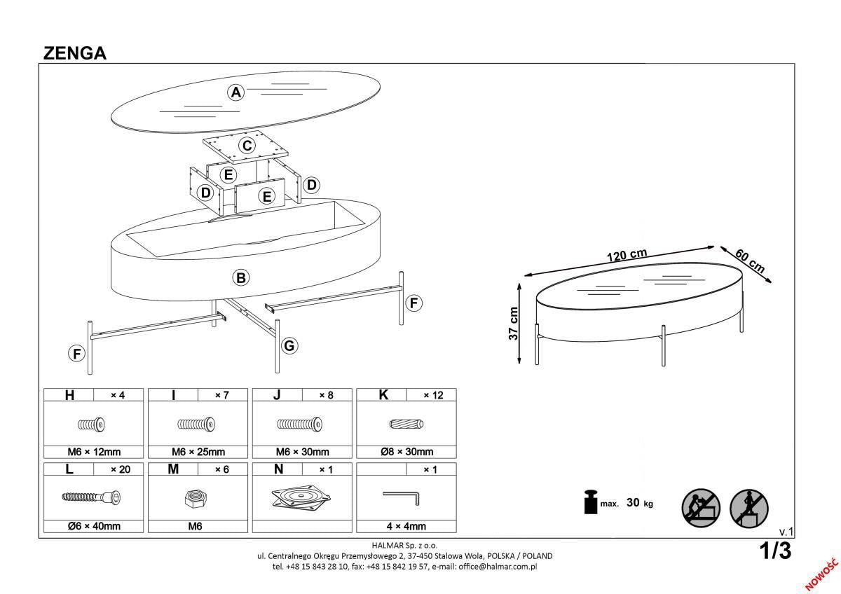 Coffee Table East Liverpool | size: Length: 60cm, Width: 120cm, Height: 37cm | color: Black/Oak | image: 2 | variant: 1006777