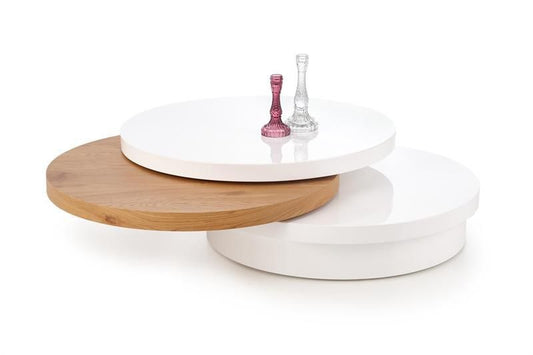 Coffee Table East Los Angeles | size: Length: 80cm, Width: 80cm, Height: 27cm, Diameter: 80cm | color: White/Oak | image: 1 | variant: 1006781