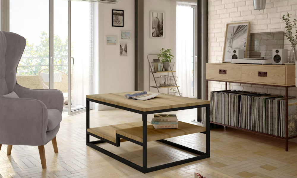 Coffee Table Marlo | size: Length: 60cm, Width: 100cm, Height: 48cm | color: Black/Oak | image: 1 | variant: 1014055