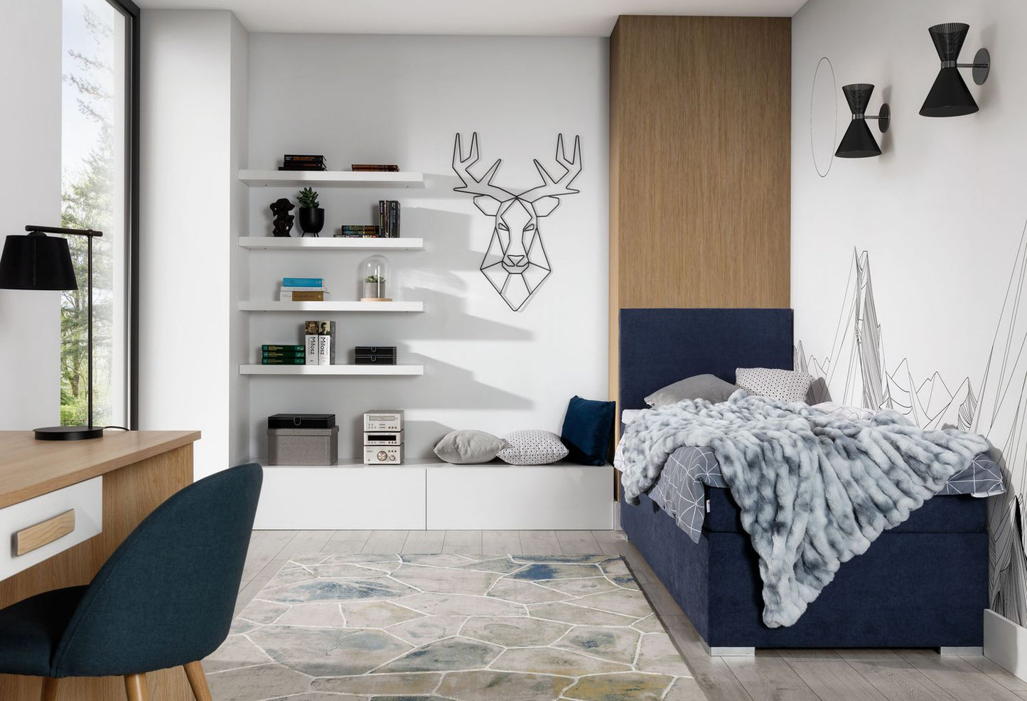 Continental Single Bed Rocco 1 | size: Length: 205cm, Width: 90cm, Height: 126cm | color: Soro | image: 1 | variant: 1010377