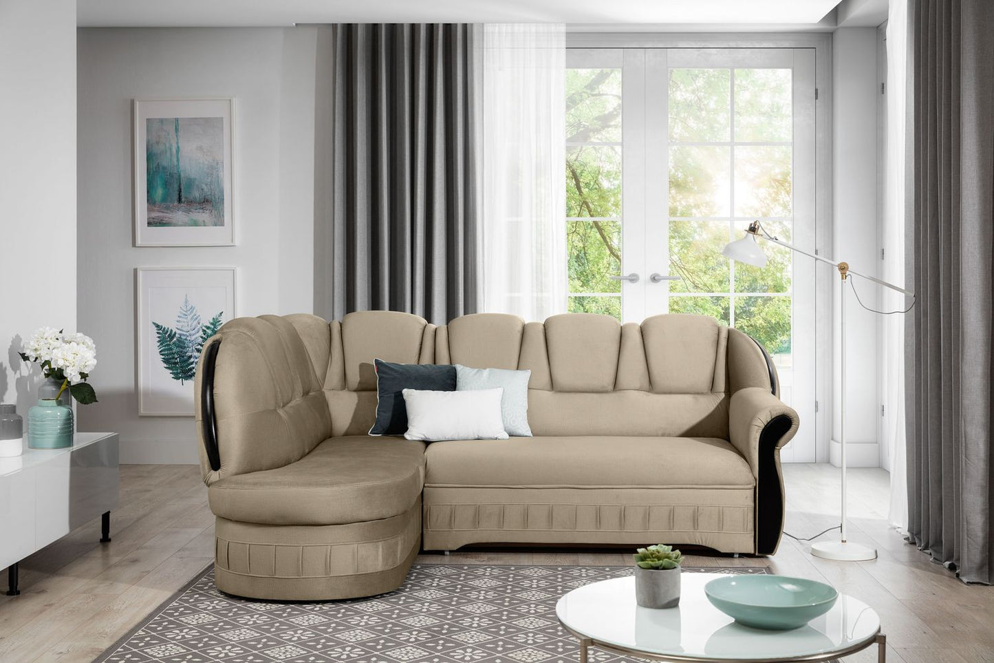 Corner Sleeper Sofa Cologne 7 | size: Width: 243cm, Height: 105cm, Depth: 180cm | color: Beige | image: 1 | variant: 1016685