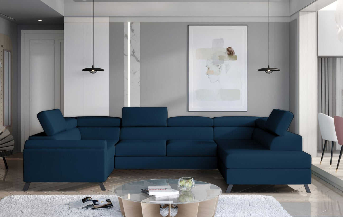 Corner Sleeper Sofa Escada 21 | size: Width: 330cm, Height: 98cm, Depth: 200cm | color: Blue | image: 1 | variant: 1015584