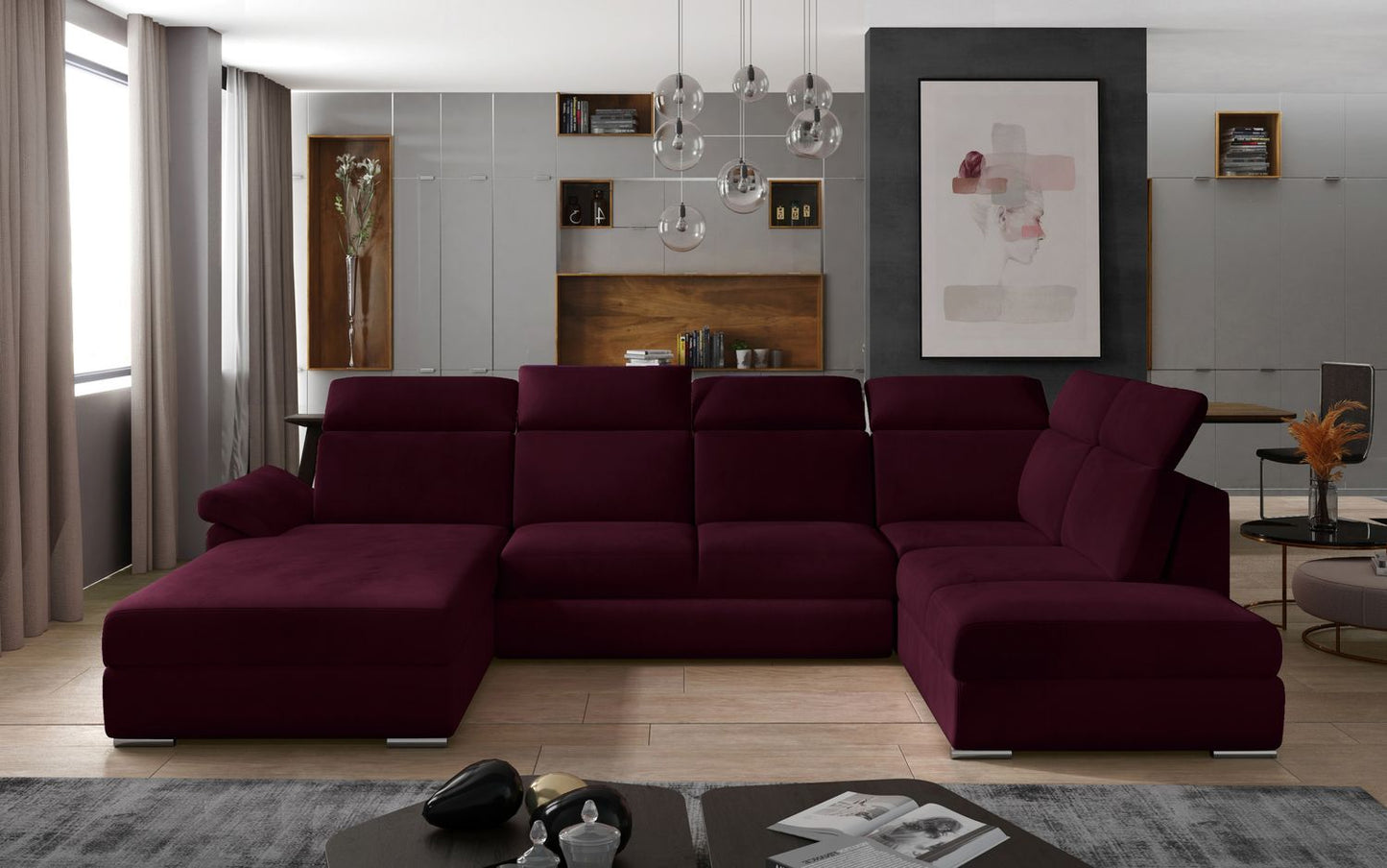 Corner Sleeper Sofa Evanell 35 | size: Width: 336cm, Height: 102cm, Depth: 216cm | color: Mat/Velvet | image: 1 | variant: 1015642