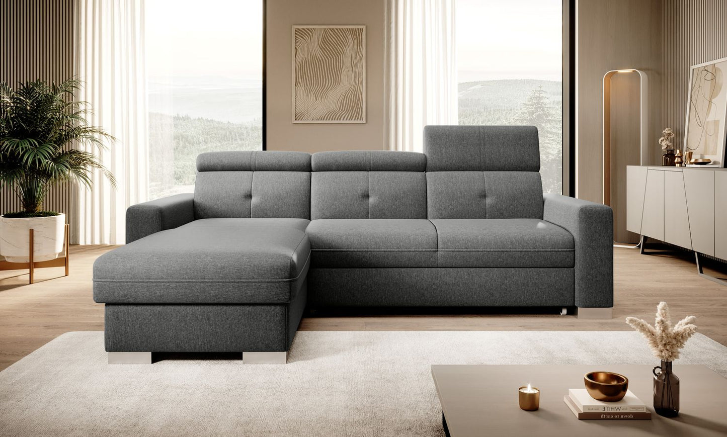 Corner Sleeper Sofa Filey 1 | size: Width: 247cm, Height: 104cm, Depth: 176cm | color: Flores | image: 1 | variant: 1015451