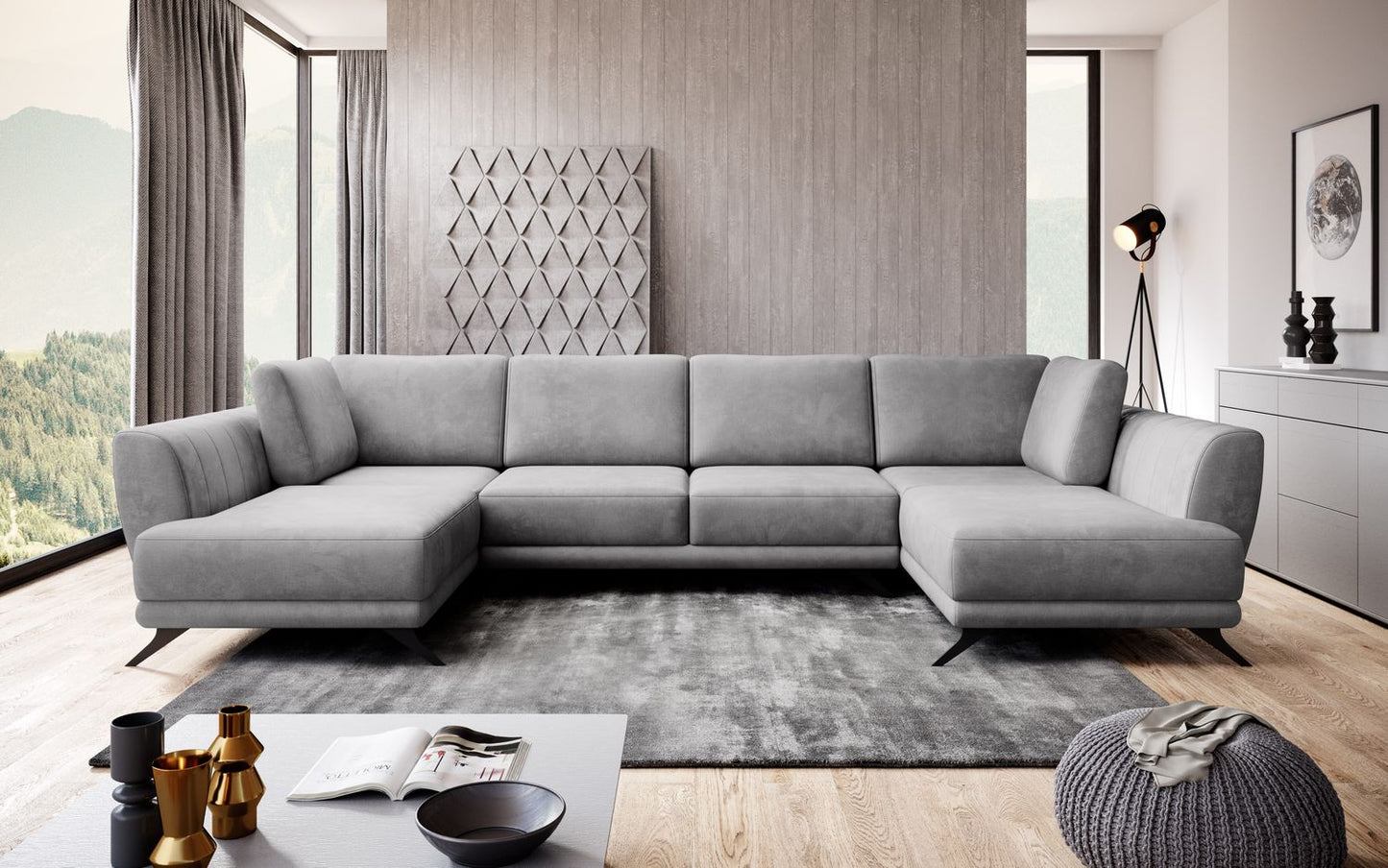 Corner Sleeper Sofa Larco | size: Width: 362cm, Height: 90cm, Depth: 191cm | color: Nube | image: 1 | variant: 1014674