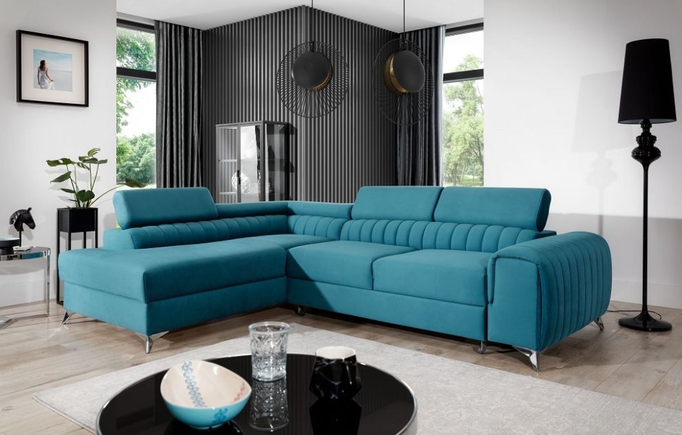 Corner Sleeper Sofa Laurence 5 | size: Width: 275cm, Height: 98cm, Depth: 205cm | color: Blue | image: 0 | variant: 1012667