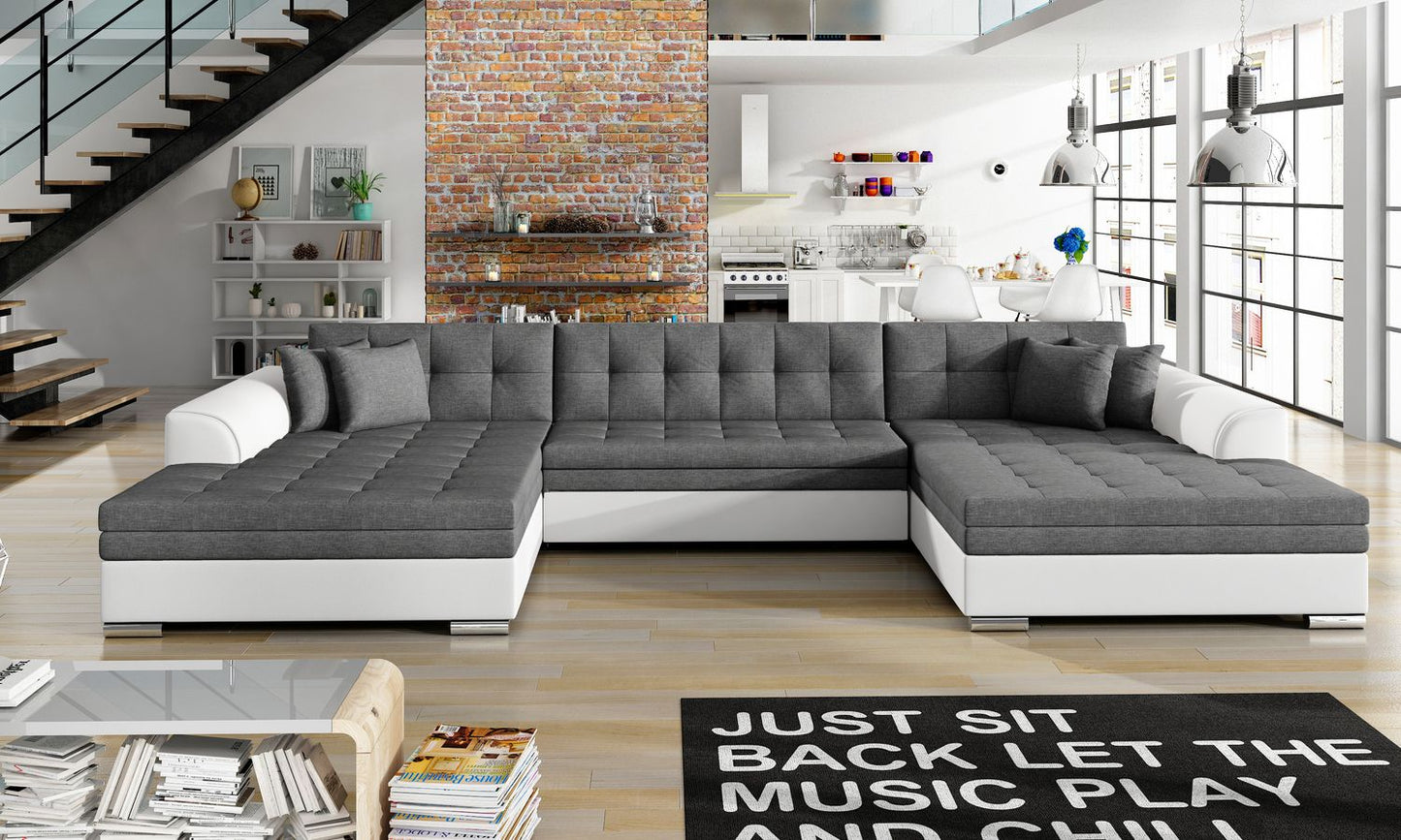 Corner Sleeper Sofa Llandudno 2 | size: Width: 355cm, Height: 80cm, Depth: 60cm | color: White/Grey | image: 1 | variant: 1015001