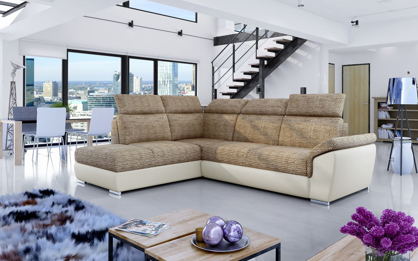 Corner Sleeper Sofa Loreto 43 | size: Width: 260cm, Height: 102cm, Depth: 60cm | color: Berlin/Soft | image: 1 | variant: 1015932