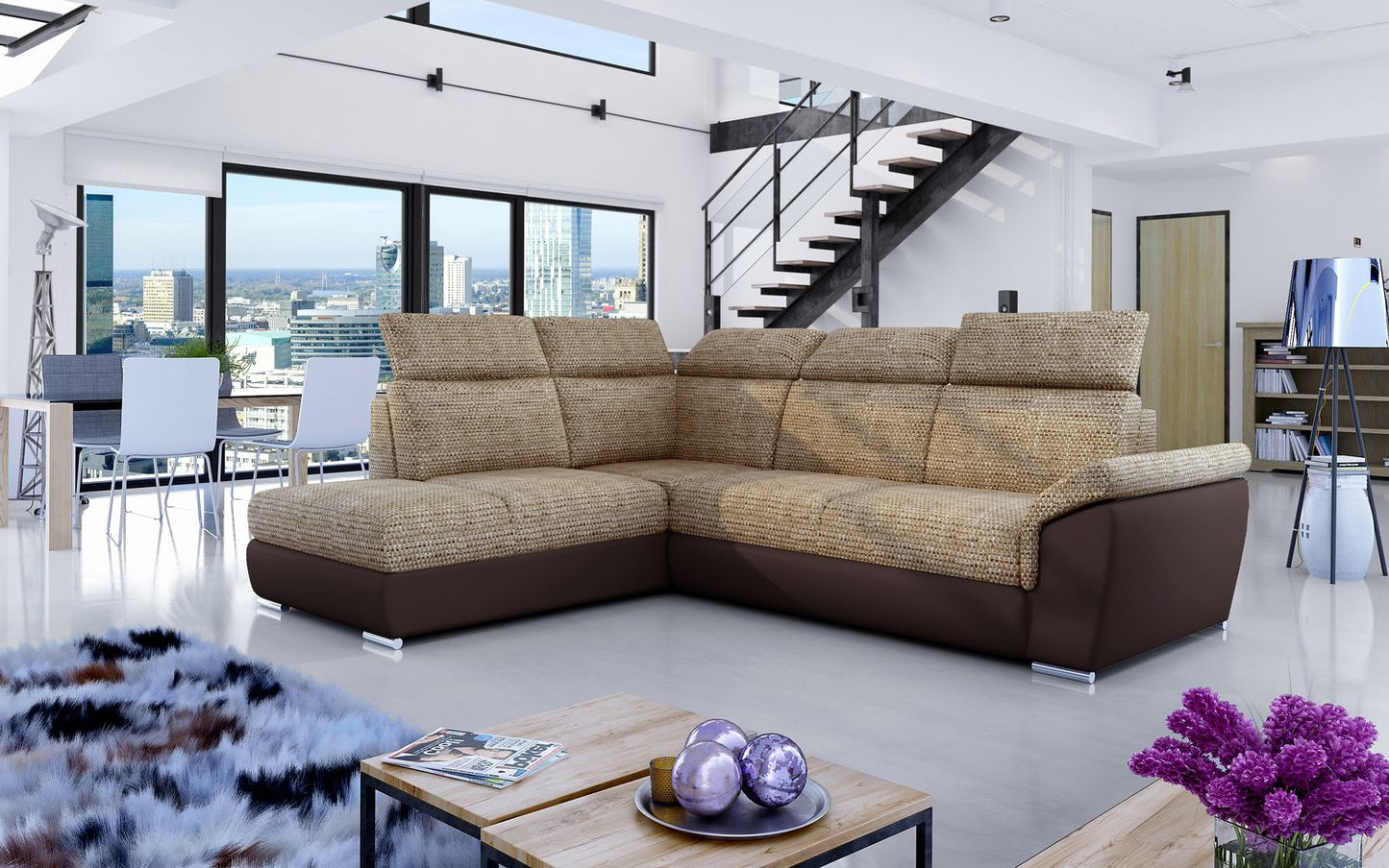 Corner Sleeper Sofa Loreto 44 | size: Width: 260cm, Height: 102cm, Depth: 60cm | color: Berlin/Soft | image: 1 | variant: 1015933