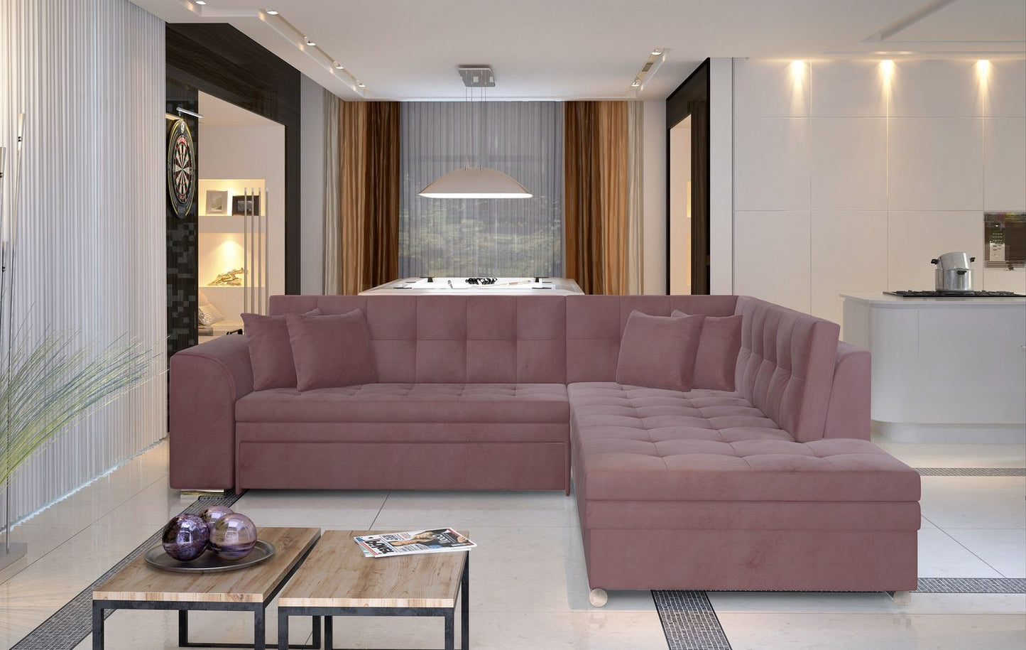 Corner Sleeper Sofa Pieretta 43 | size: Width: 260cm, Height: 80cm, Depth: 58cm | color: Mat/Velvet | image: 1 | variant: 1016327