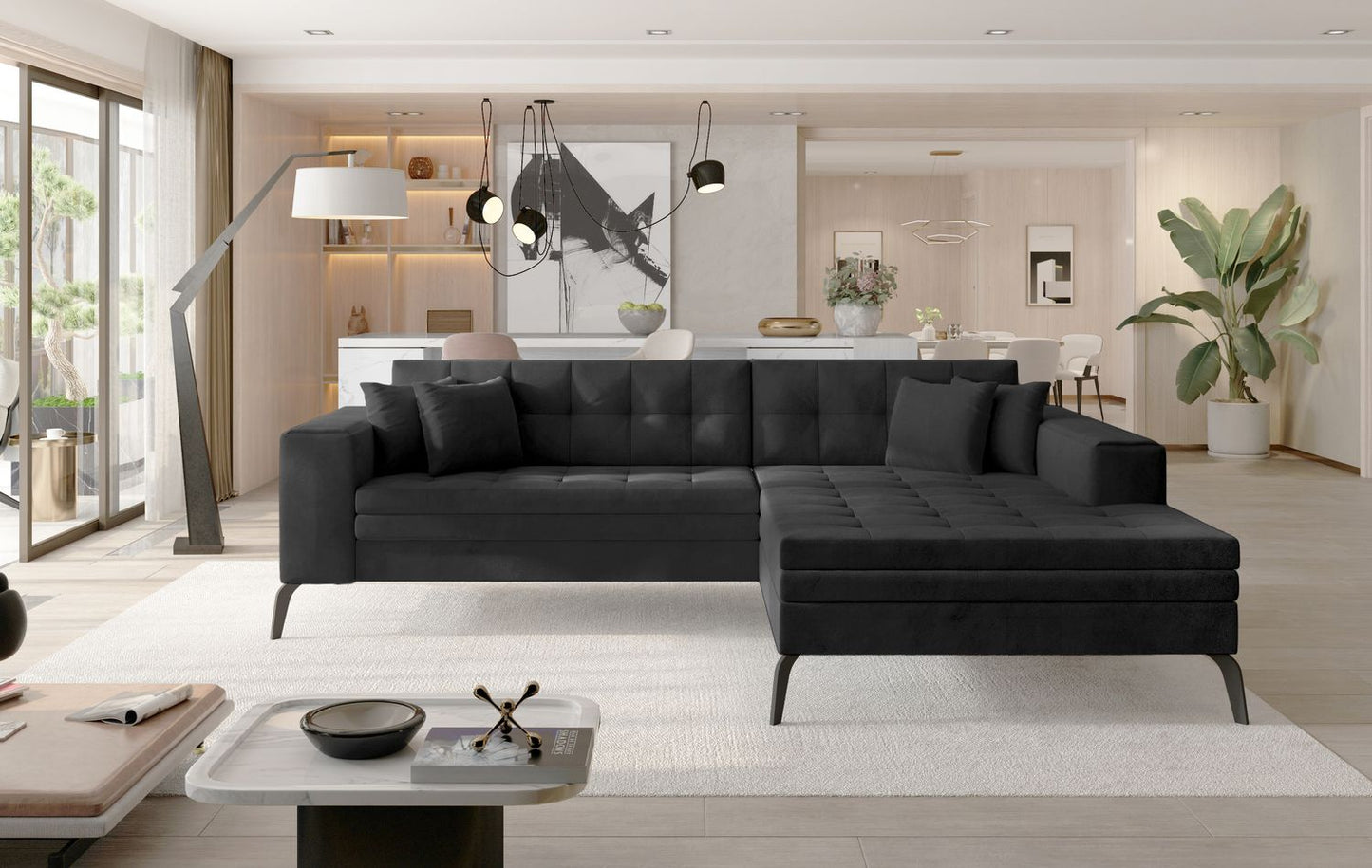 Corner Sleeper Sofa Solange 45 | size: Width: 292cm, Height: 80cm, Depth: 196cm | color: Monolith | image: 1 | variant: 1016454
