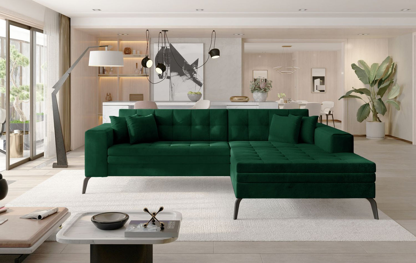 Corner Sleeper Sofa Solange | size: Width: 292cm, Height: 80cm, Depth: 196cm | color: Green | image: 1 | variant: 1014013