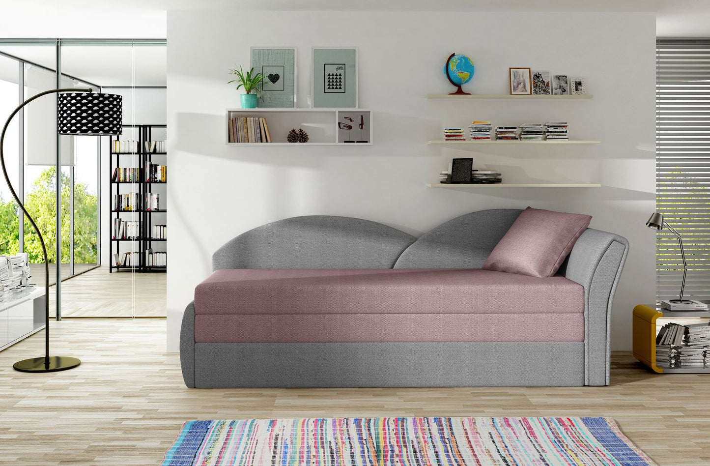 Corner Sleeper Sofa West Llandovery 5 | size: Width: 218cm, Height: 77cm, Depth: 80cm | color: Grey/Pink | image: 1 | variant: 1015009