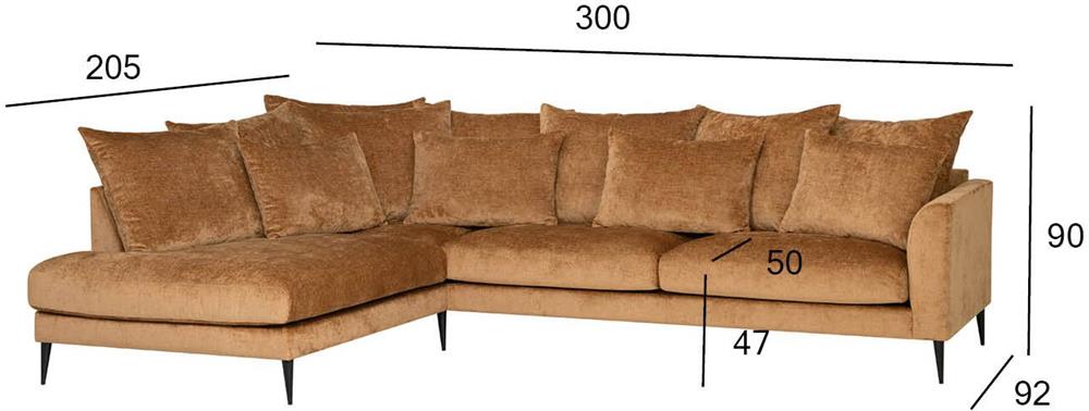 Corner Sofa Witney | size: Width: 300cm, Height: 90cm, Depth: 205cm | color: Brown | image: 8 | variant: 1000350