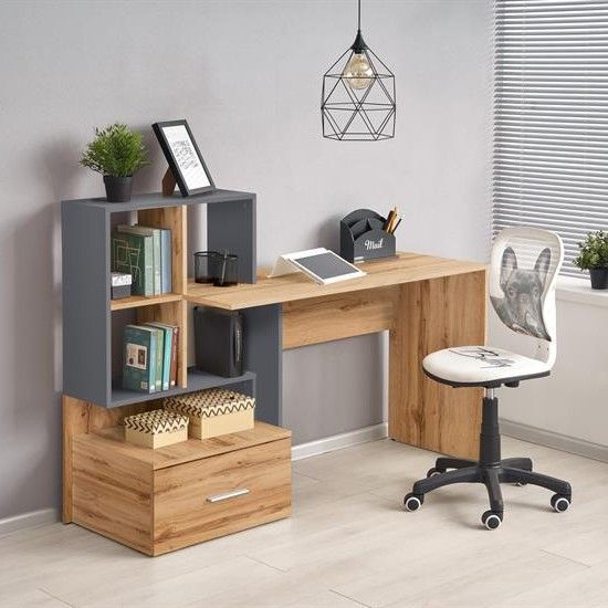 Desk Dubai | size: Length: 50cm, Width: 149cm, Height: 105cm | color: Black/Oak | image: 0 | variant: 1003245