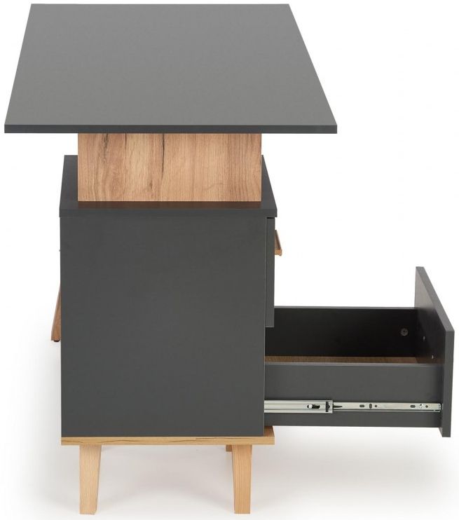 Desk West Ascot | size: Length: 60cm, Width: 165cm, Height: 78cm | color: Oak/Grey | image: 3 | variant: 1007204