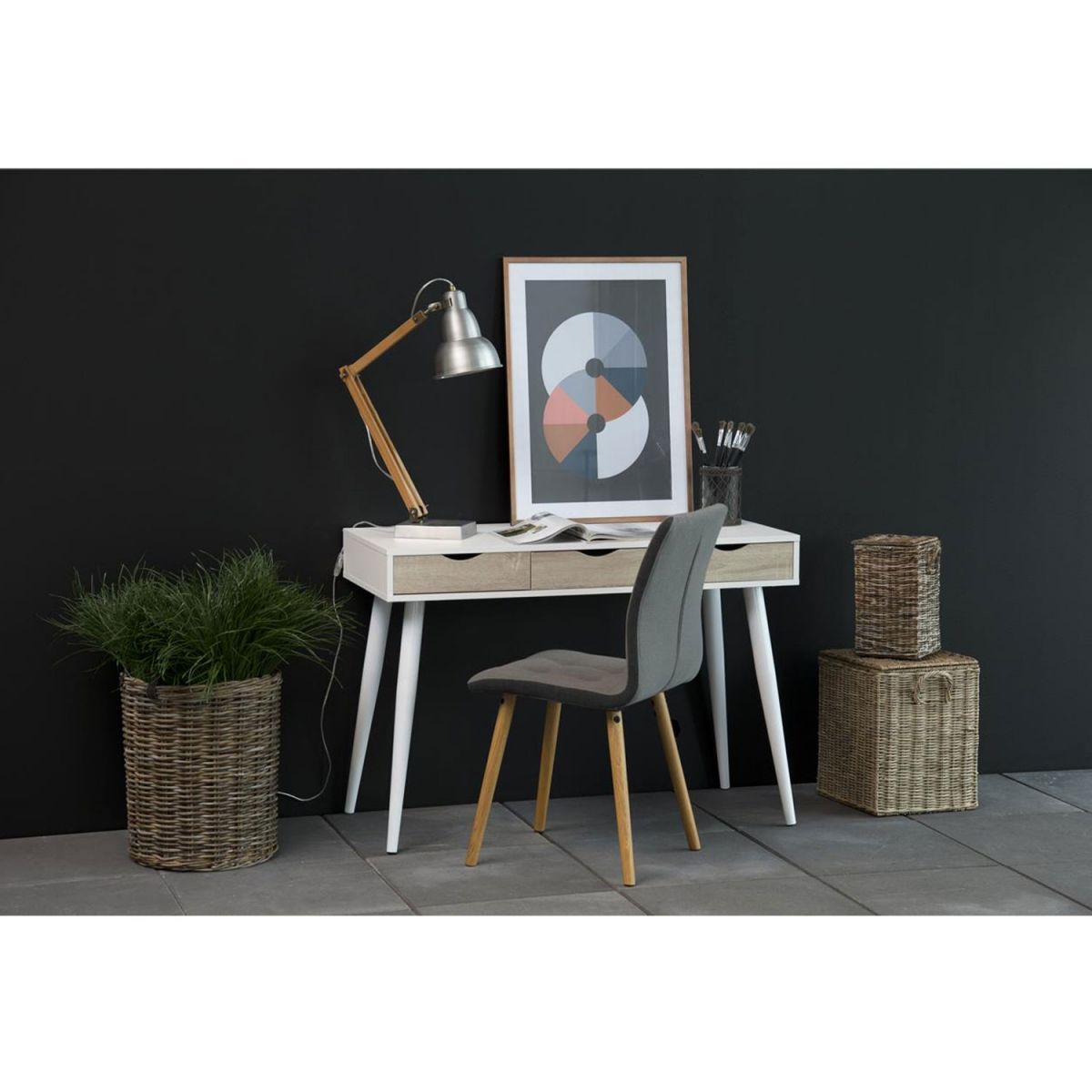 Desk Wolverhampton | size: Length: 110cm, Width: 50cm, Height: 77cm | color: White/Oak | image: 2 | variant: 1005111