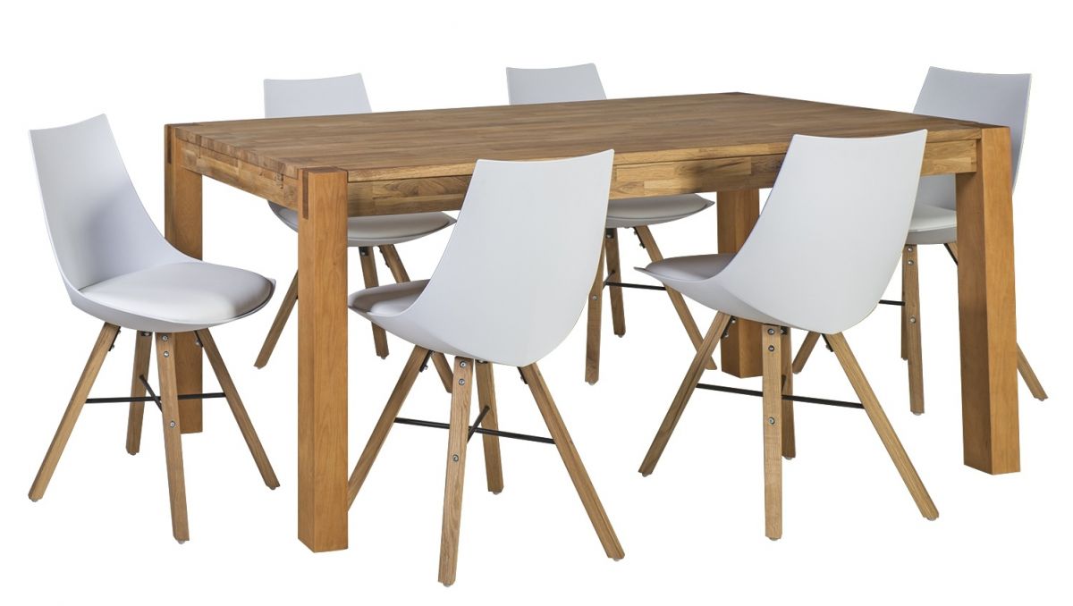 Dining Room Furniture Set Chicago New 6 | size: Length: 90cm, Width: 180cm, Height: 76cm | color: White/Beige/Oak | image: 0 | variant: 1006988