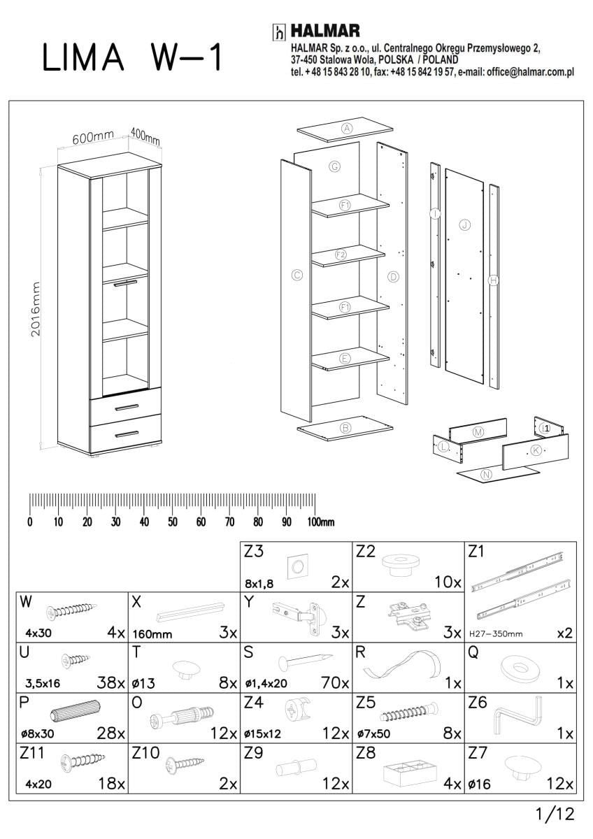 Display Cabinet Copenhagen | size: Width: 60cm, Height: 200cm, Depth: 40cm | color: White/Oak | image: 2 | variant: 1001955