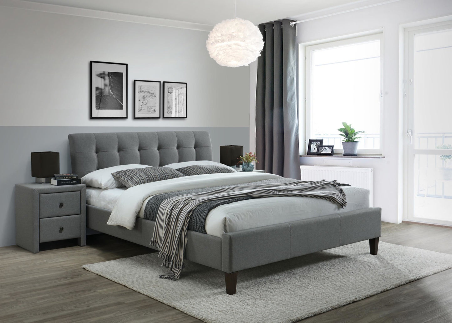 Double Bed East Rieti | size: Length: 215cm, Width: 163cm, Height: 93cm | color: Gray | image: 2 | variant: 1006671
