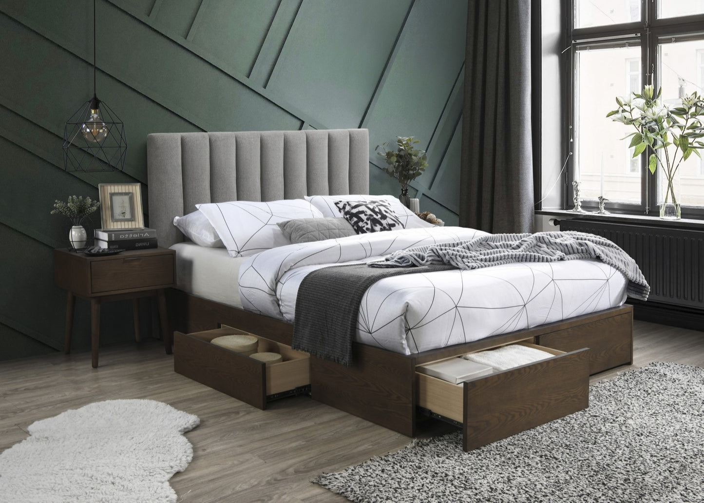 Double Bed Gorashi | size: Length: 212cm, Width: 166cm, Height: 111cm | color: Grey/Walnut | image: 1 | variant: 1012322