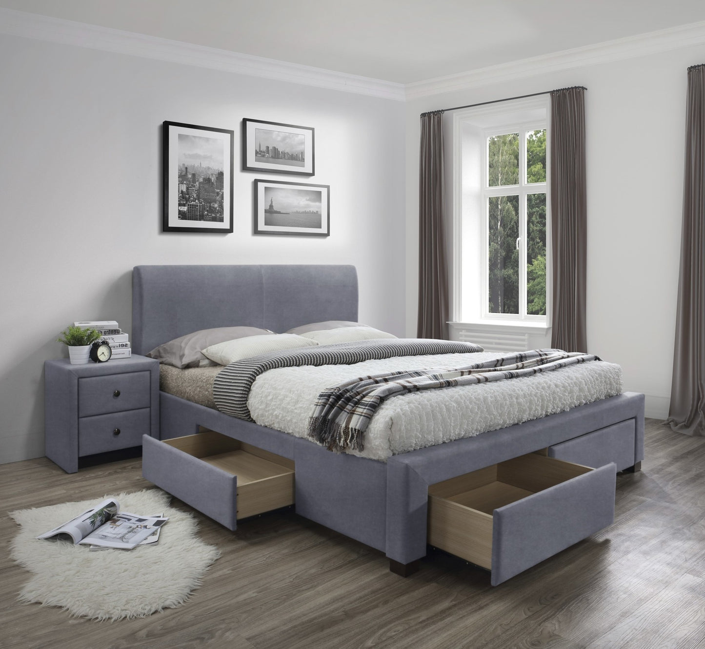 Double Bed London | size: Length: 220cm, Width: 164cm, Height: 106cm | color: Gray | image: 2 | variant: 1003375