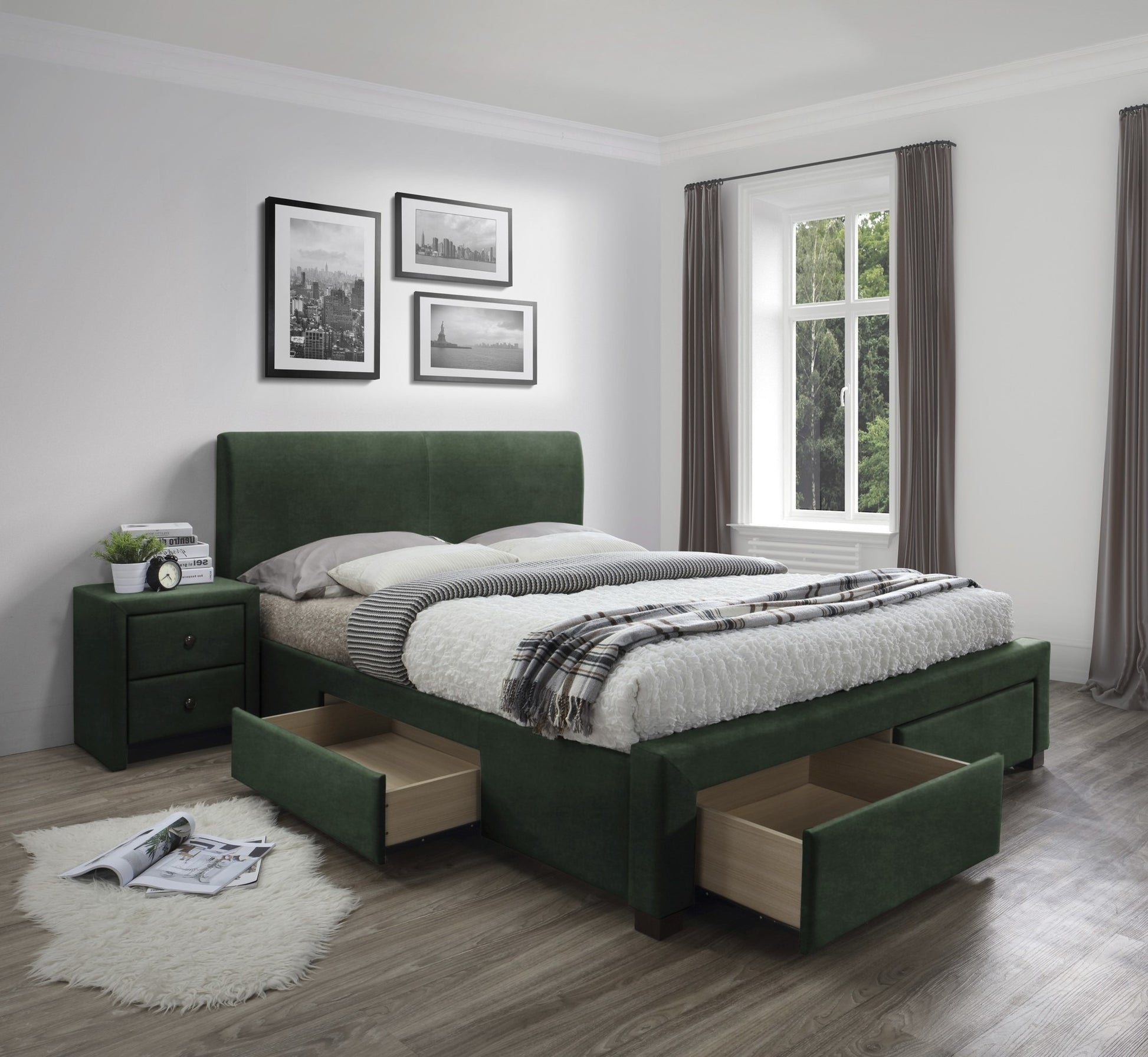Double Bed London | size: Length: 220cm, Width: 164cm, Height: 106cm | color: Green | image: 2 | variant: 1003376