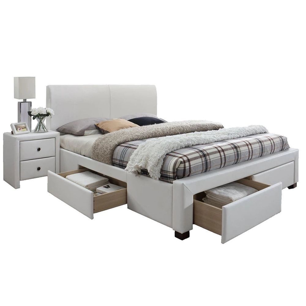 Double Bed Modena 2 | size: Length: 220cm, Width: 164cm, Height: 106cm | color: White | image: 1 | variant: 1010979