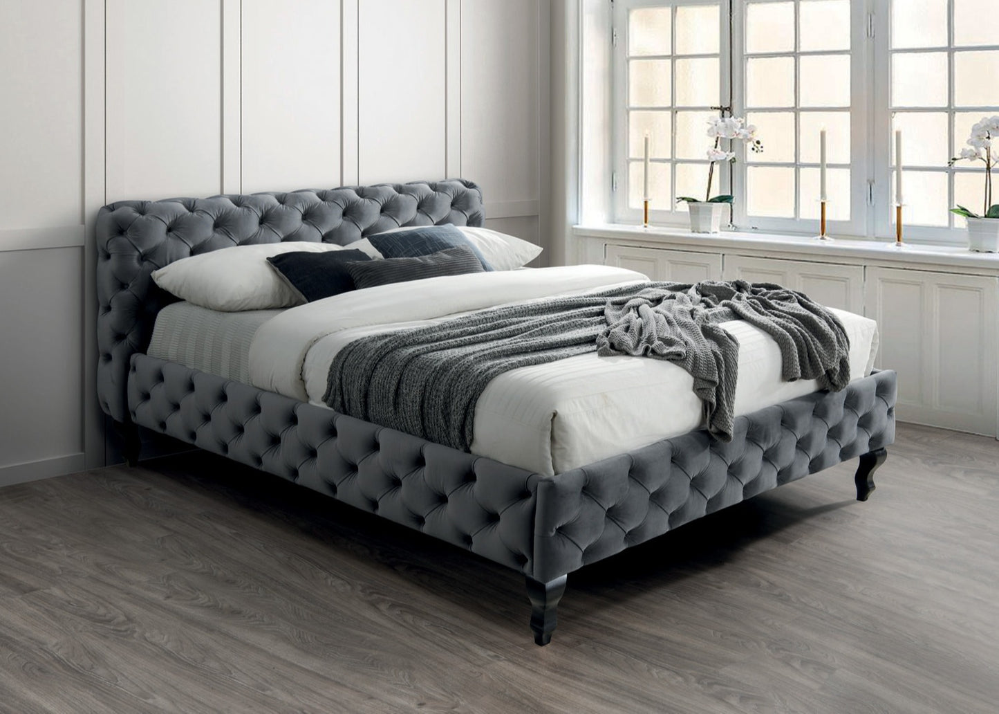 Double Bed Runcorn | size: Length: 225cm, Width: 178cm, Height: 101cm | color: Gray | image: 1 | variant: 1004530