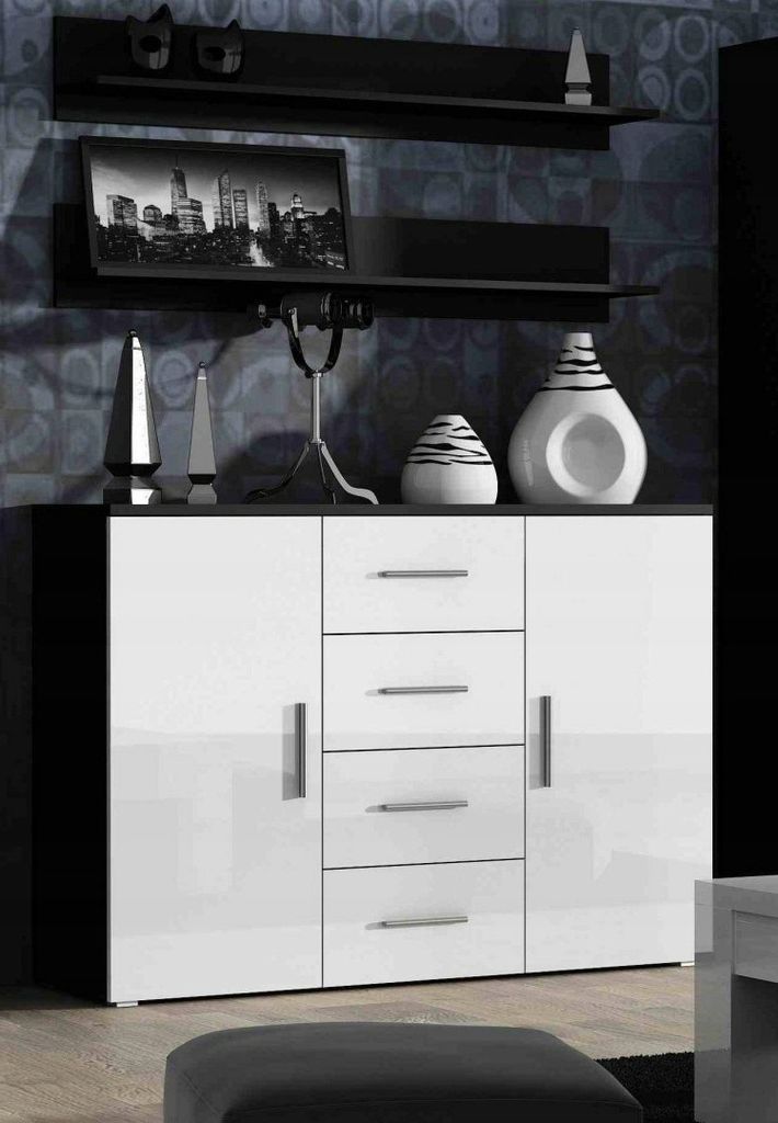 Dresser Uni | size: Length: 38cm, Width: 132cm, Height: 92cm | color: White/Black | image: 0 | variant: 1012457