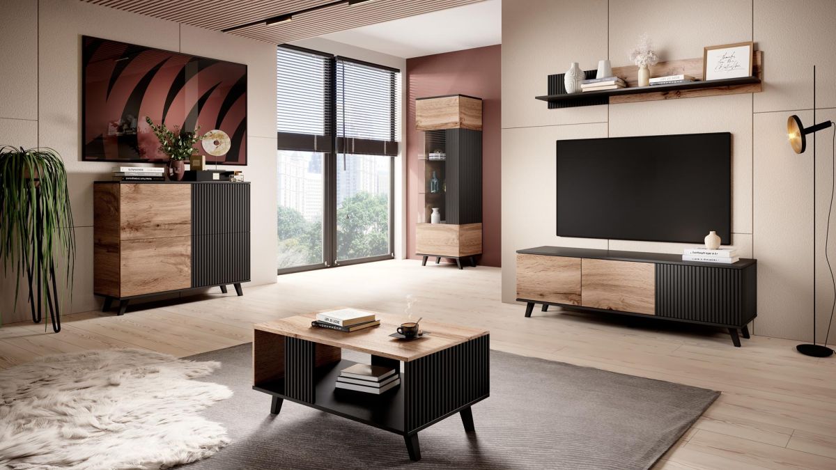 Dresser West Goring | size: Width: 100cm, Height: 95cm, Depth: 40cm | color: Black/Oak | image: 2 | variant: 1007200