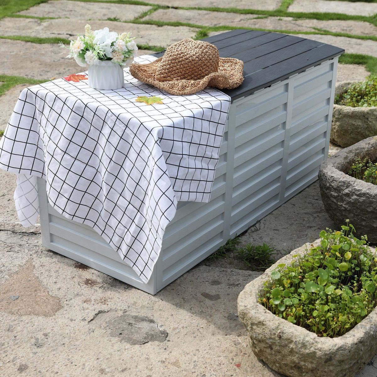 Garden Box East Prestatyn | size: Length: 112.8cm, Width: 49cm, Height: 53.5cm | color: White/Grey | image: 6 | variant: 1005559