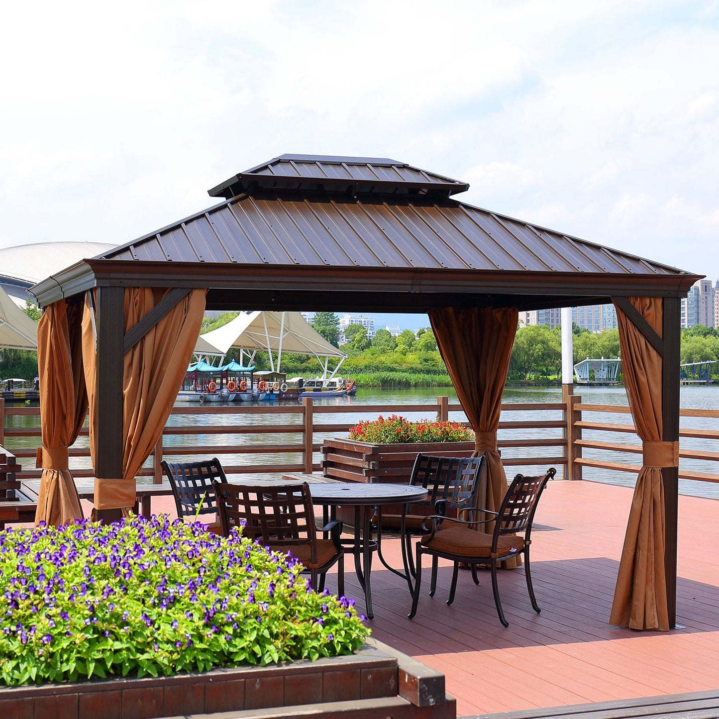 Garden Canopy Addlestone | size: Length: 365cm, Width: 485cm, Height: 270cm | color: Brown/Beige | image: 1 | variant: 1006458