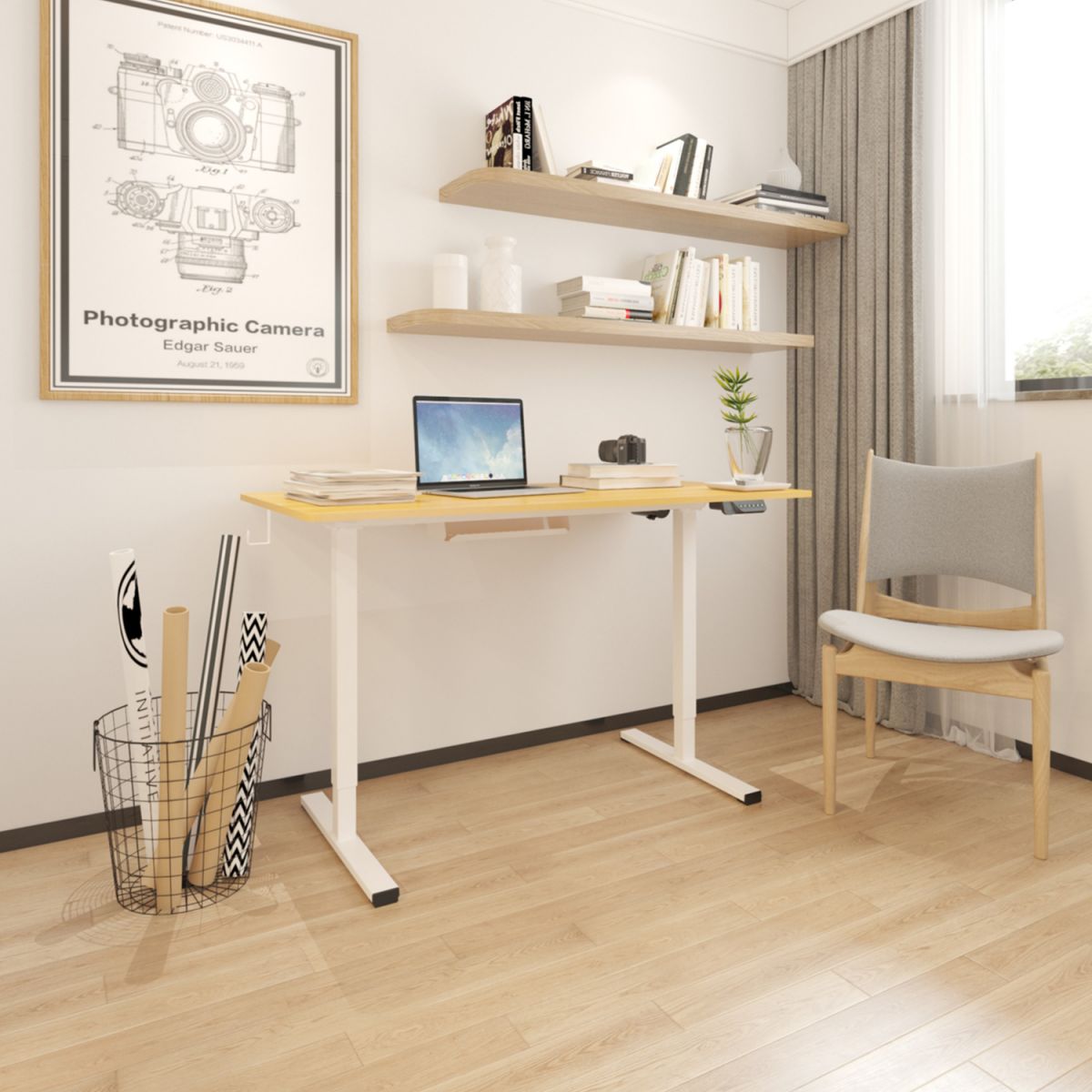 Height Adjustable Desk Bologna | size: Length: 60cm, Width: 120cm, Height: 121cm | color: Oak / White | image: 7 | variant: 1001508