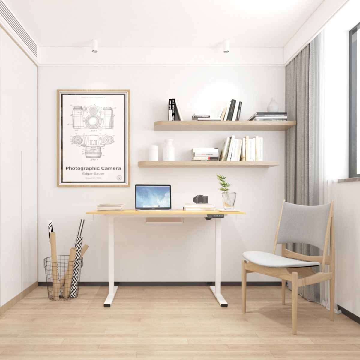 Height Adjustable Desk Bologna | size: Length: 60cm, Width: 120cm, Height: 121cm | color: Oak / White | image: 8 | variant: 1001508