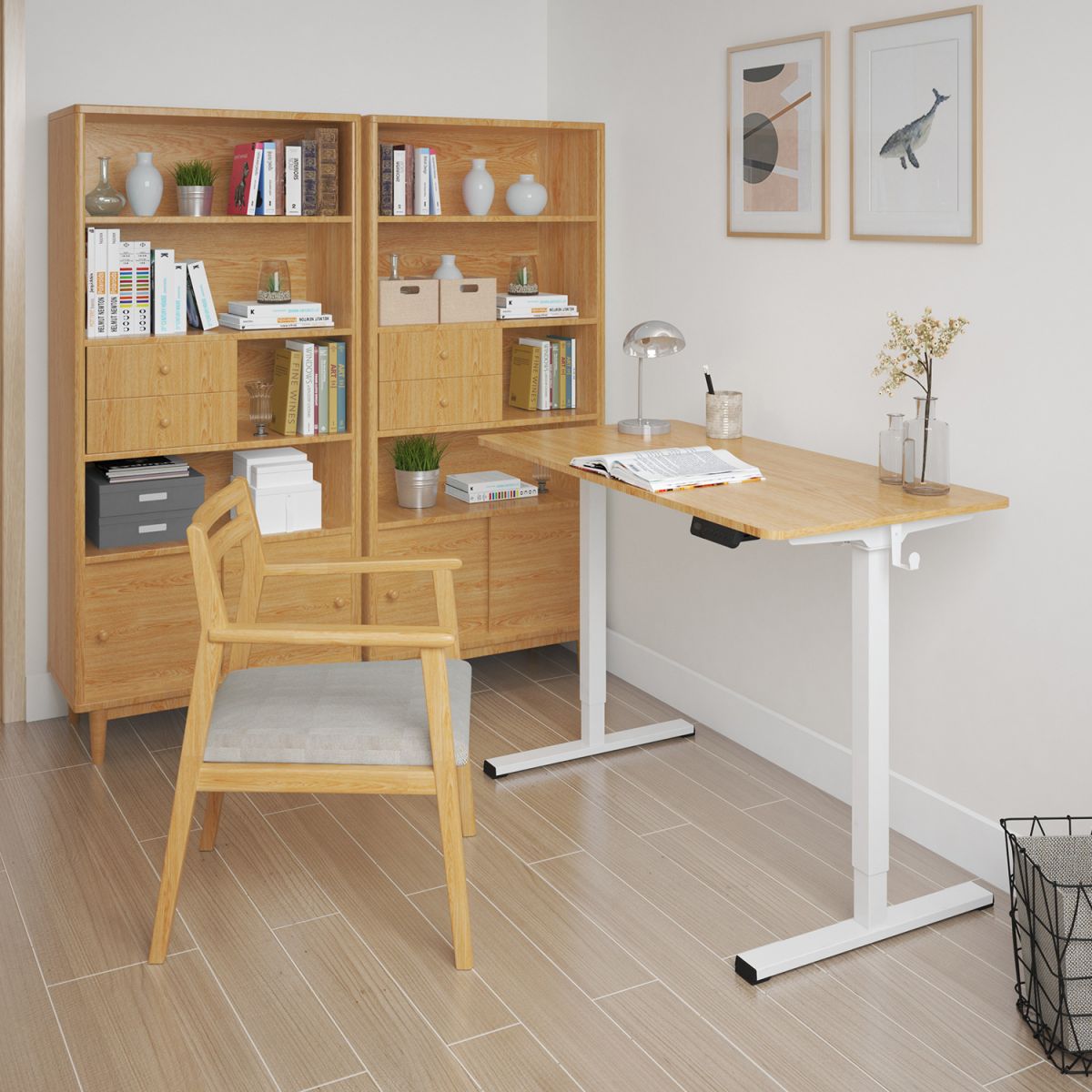 Height Adjustable Desk Bologna | size: Length: 60cm, Width: 120cm, Height: 121cm | color: Oak / White | image: 9 | variant: 1001508