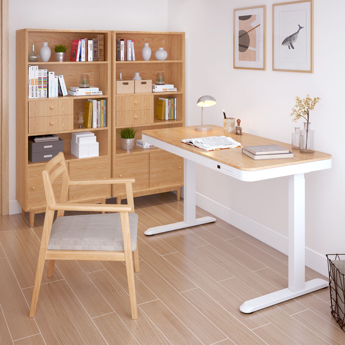 Height Adjustable Desk Bologna | size: Length: 70cm, Width: 120cm, Height: 121cm | color: Oak / White | image: 6 | variant: 1005905
