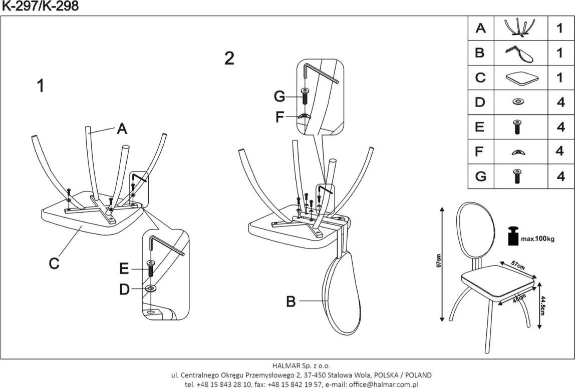 Kitchen Chair K298 | size: Width: 45cm, Height: 98cm, Depth: 56cm | color: White | image: 9 | variant: 1011476