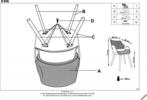 Kitchen Chair K396 | size: Width: 56cm, Height: 77cm, Depth: 55cm | color: Black | image: 10 | variant: 1003207